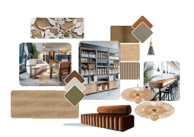 Moodboard met materialen, kleuren en texturen voor de karakterlaag